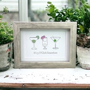 Sea Glass Art Happy Hour Bar Decor| 5 O’Clock Somewhere Cocktail Seaglass Gift